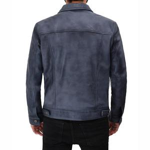 Venta al por mayor de chaqueta de cuero genuino de moto para los hombres para el invierno de marca personalizada de tela tejida Casual chaqueta de la motocicleta de punto liso teñido - Product Image 2