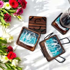 Artistic Wooden <b>Coasters</b> Set, Engraved Natural Wood <b>Drink</b> <b>Coasters</b> with Smooth Finish, Functional Durable Decorative Stone - Product Image 6