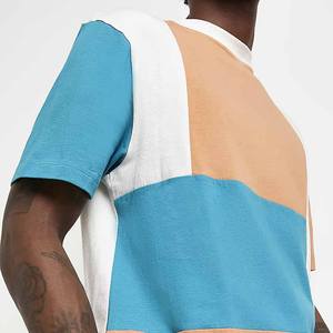 Camiseta de estilo callejero, camiseta azul y marrón Colorblocked, camisetas con estampado de logotipo personalizado para hombres y mujeres - Product Image 4