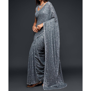 Elegante Sari de Seda con Borde Tejido para Fiestas y Ceremonias de Boda para Mujer ¡En Oferta! - Product Image 1