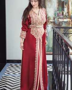 Красный атлас и шифон Ид Рамадан ручная работа марокканский кафтан платье для вечеринки свадьбы традиционная Марокканская ткань