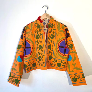 Veste courte en coton Suzani bohème, veste de festival brodée à la main, style vintage, veste courte bohème - Product Image 1
