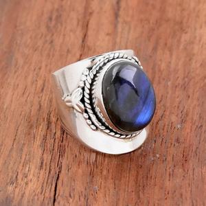 แหวนแลบราโดไรต์ธรรมชาติ925แหวนเงินสเตอร์ลิงสายกว้างเครื่องประดับโบฮีเมียนทำมือของขวัญครบรอบแต่งงาน - Product Image 2