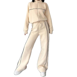 ชุดวอร์มผู้หญิงชุดวอร์ม2ชิ้นแบบรูดซิปเต็มชุดวอร์มผู้หญิงผ้าคอตตอนลายทางแฟชั่นชุดวอร์มขนแกะ100% โลโก้ตามสั่ง - Product Image 1