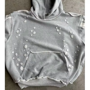 Pull à capuche surdimensionné personnalisé lourd 100% coton pour hommes en relief imprimé en 3D French Terry Boxy Crop Hoodie - Product Image 2