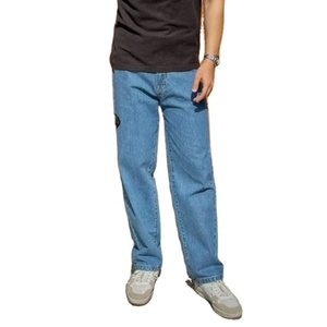 กางเกงยีนส์ทรงหลวมสีน้ำเงินเข้มสำหรับผู้ชายกางเกงยีนส์ทรงตรงไฮสตรีทสีน้ำเงิน100% งานตามสั่ง - Product Image 4