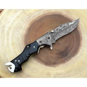 Jexmoo Couteau de poche en acier damas fait à la main personnalisé avec étui en cuir pour cadeau d'anniversaire Groomsman Present - Product Image 4