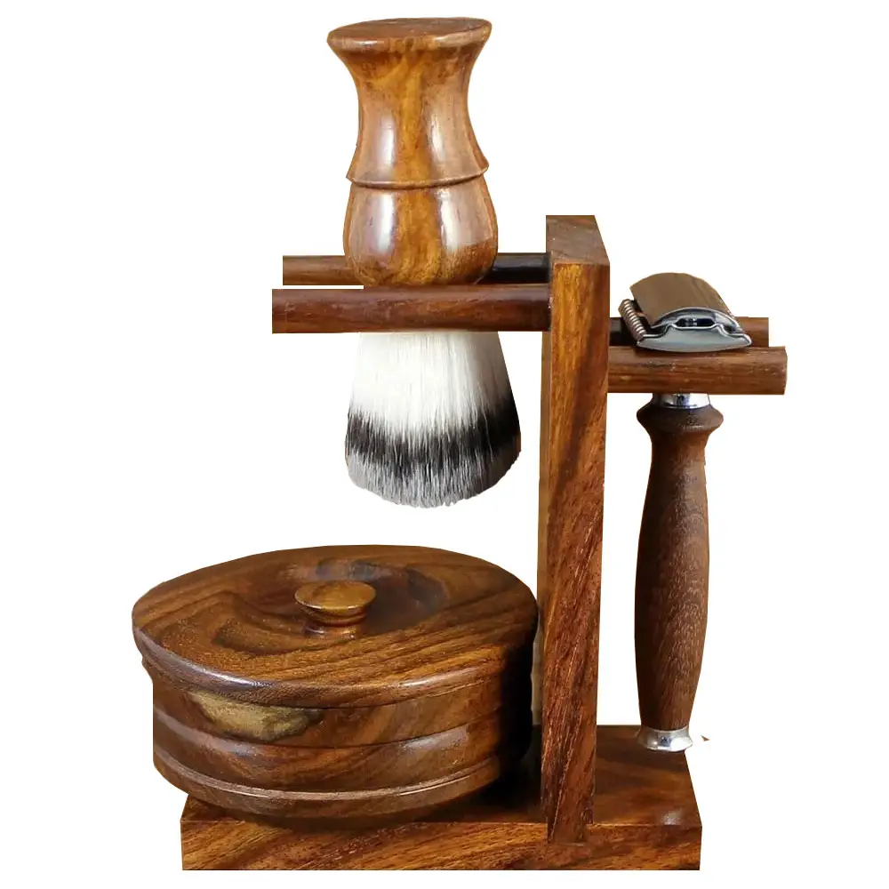 טיפול אישי עץ גברים/נשים מתנה גילוח מטפח סט גילוח מברשת גילוח לעמוד 2 ערכת תער בטיחות