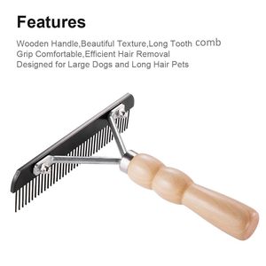 Long Tooth Undercoat Dog <b>Rake</b> Anti-Slip Wood Handle Grooming <b>Rake</b> Steel Dog Comb - Product Image 3