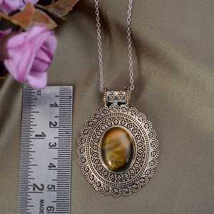 Pendentif en pierre précieuse en forme d'œil de tigre naturel en forme d'émotion en argent sterling 925 avec finition en argent oxydé Bijoux de mariage - Product Image 6