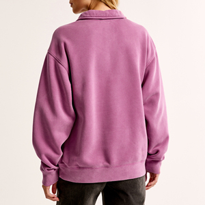Long Sleeve Half <b>Zip</b> <b>Hooded</b> Sweatshirts Winter Streetwear 100% Cotton OEM Custom Service Women Cropped Pocket - Product Image 4