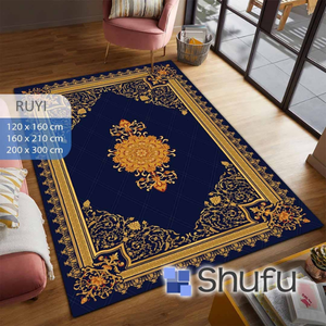 Tapis moderne en polyester de haute qualité avec revêtement en caoutchouc brillant, antidérapant, anti-allergique, sûr pour les enfants, tissage abstrait, poils moyens - Product Image 1