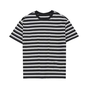 卸売コットンクイックドライTシャツストライプTシャツカジュアル半袖Tシャツカスタムロゴブランクカスタム白黒