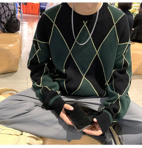 Automne hiver hommes 100% coton pull pull Style classique grand câble tricot respirant Slim Fit rayé tricoté Anti-rétrécissement - Product Image 3