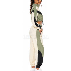 Ensemble de survêtement classique pour femme, coupe courte, avec cordon de serrage, couleur unie, élégant, décontracté, veste d'entraînement et pantalon de jogging, séchage rapide, léger, design personnalisé - Product Image 4