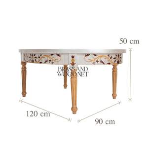 Table basse ronde élégante avec incrustation florale complexe et accents dorés pour un décor de salon classique - Product Image 6