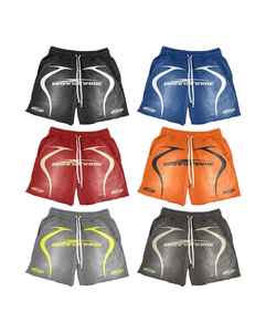 กางเกงขาสั้นผ้าฝ้าย100% สีทึบลายพระอาทิตย์ซีดจางสไตล์ลำลองสตรีทแวร์สกรีนลายโลโก้แบบวินเทจ - Product Image 1