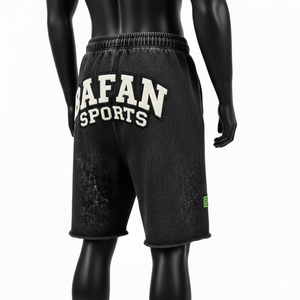 Premium 340 GSM Cotton Fleece Acid Wash <b>Shorts</b> Black Vintage Chenille Embroidery <b>Patch</b> Logo <b>men's</b> <b>shorts</b> - Product Image 5