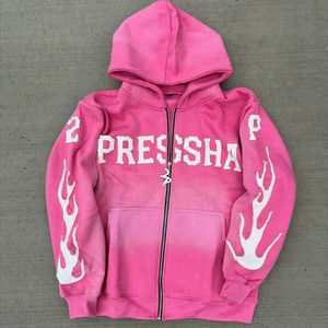 Fabricant 450 Gsm Sun Faded Acid Washed Custom Logo Distressed Embroidery Patchwork Full Zip up Heavy Vintage Hoodie - Product Image 1