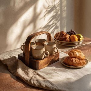 Ensemble de plateaux à boissons en bois, écologique, durable, organisateur de boissons en bois, présentation de table élégante, contemporain - Product Image 4