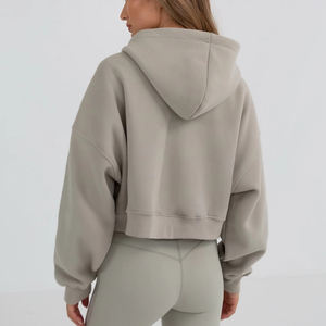 <b>Soft</b> Fleece Cotton Drop Shoulder Full Zip up <b>Hoodie</b> for <b>Women</b> Active Workout Sweatshirt Fitness <b>Women's</b> <b>Hoodie</b> - Product Image 5