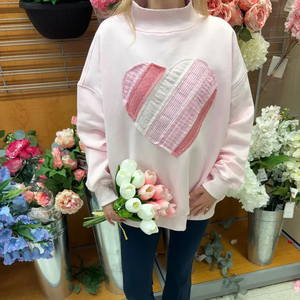 Automne/hiver personnalisé femmes tricoté avant manches longues épaules tombantes lâche rose clair coeur col montant sweats - Product Image 6