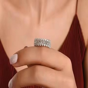 Trendy Wide Band 14K White Gold Diamond Engagement <b>Ring</b> Baguette Lab Grown Diamond for Wedding or Anniversary - Product Image 1