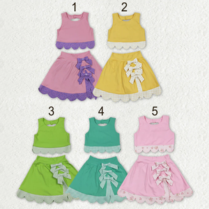 Conjuntos de Ropa Deportiva para Bebés Niñas, Chaleco sin Mangas con Lazos, Falda, Pantalones Cortos, Ropa de Yoga - Product Image 1