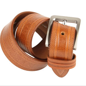 Hombres Casual Top Grain Hide Brown Oil pullup Cinturón de cuero Sólido - Product Image 1