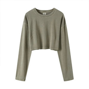 Crop Tops Logo tricoté respirant 100% coton pour femmes pour l'été Manches raglan décontractées écologiques - Product Image 3