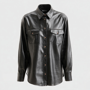 Fashionable <b>Leather</b> <b>Shirt</b> Ladies Streetwear Button Down <b>Leather</b> Letterman <b>Shirts</b> Women Chest Pocket <b>Leather</b> <b>Shirt</b> Women's - Product Image 2