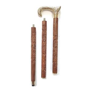 Bastón de madera, mango de latón, uso para hombres y mujeres, tres pliegues en color marrón, artículo de regalo con mango, diseño de flores, tallado a mano - Product Image 6