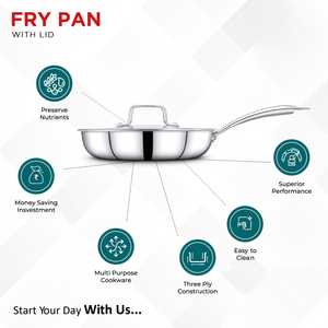 Thép Không Gỉ Đinh Tán Xử Lý Fry Chảo Với Nắp Kỳ Lạ Bạc Sáng Fry Pan Thiết Kế Bền Cấp Thực Phẩm Đồ Nấu Nướng Dễ Dàng Làm Sạch - Product Image 4