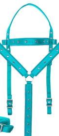 Western Équestre Nouveau Design Cuir Cheval Halter Perlé Headstall Headcollar Skyblue Nylon avec Selles Élégantes - Product Image 5