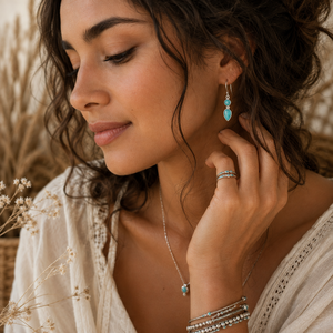 Dainty Turquoise Droplet <b>Earrings</b> Sized 19 Mm X 6.5 Mm <b>Set</b> In 925 <b>Sterling</b> <b>Silver</b> Round And Pear Birthday Gifting Special - Product Image 3