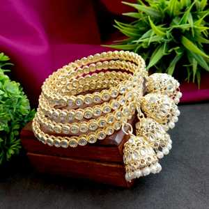 <b>Indian</b> Wholesaler Manufacturer Jewelry Kundan Crystal Faux Pearl Jhumka Tassel Bracelet <b>Bangles</b> Fashion Jewellery for Women - Product Image 2