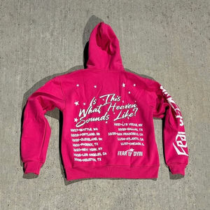 OEM Custom 100%Cotton Fashionable Striking <b>Pink</b> Streetwear All-Over Screen Printed Zip-up <b>Men's</b> <b>Hoodie</b> - Product Image 2