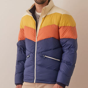 Men Multicolor Stripe Puffer Jacket Warm Winter Fashion Outerwear Color Block Down Coat Lightweight Casual Stylish Zipper - Product Image 2