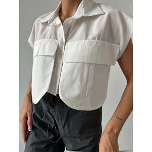 Camisa Blusa Informal de Algodón Blanco con Detalle de Bolsillo y Botones para Mujer, Marca Mybeefashion, para Uso Diario - Product Image 3