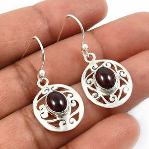 Boucles d'oreilles crochet d'oreille en argent Sterling 925 sur l'usine en gros 925 bijoux bohèmes en argent Sterling massif livrés avec des pierres précieuses grenat - Product Image 2
