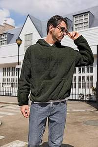 Sudaderas con capucha informales de invierno para hombre Color sólido 100% algodón Ajuste regular con diseño de bolsillo Secado rápido y transpirable - Product Image 6