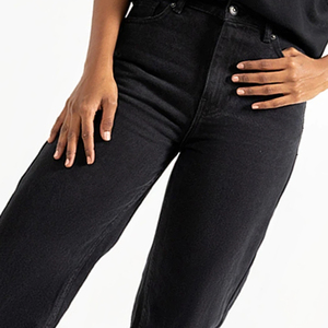 <b>Black</b> Comfortable Regular Fit <b>Women's</b> Denim Jeans Winter 100% Cotton Breathable Eco-Friendly Outdoor Casual Drawstring Mid Waist - Product Image 6