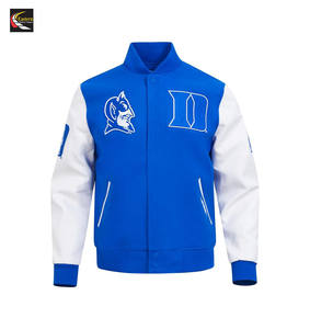 Venta caliente azul y blanco Varsity chaqueta de béisbol al por mayor proveedor de moda directo de fábrica - Product Image 1