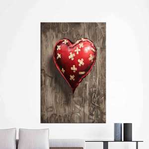 Lienzo Impreso: Corazón Rojo Vendado, Diseño Estilo Arte Callejero, Lienzo Enrollado - Product Image 1