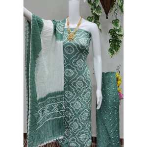 Vestido Bandhani de Satén Bordado con Diseño de Flores de Menta, Formal, Transpirable, Ecológico, Antiarrugas y Lavable - Product Image 2