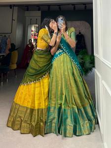 Kanjivaram lehenga choli กับ dupatta กับ zari ทอผ้า zari ทำงานแฟชั่นผู้หญิง - Product Image 6