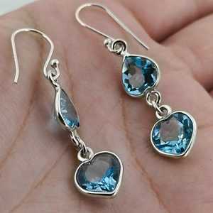 Navya Craft 925 <b>Solid</b> Sterling <b>Silver</b> Fine Stud <b>Earrings</b> Blue Topaz Heart Shape Handmade for Women's Christmas Valentine's Day - Product Image 5