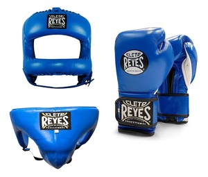 Guantes de Boxeo de Cuero Vacuno Genuino Azules con Cierre de Velcro, Dedos Completos, Muñeca con Cordones, Secado Rápido y Transpirables para Artes Marciales - Product Image 1