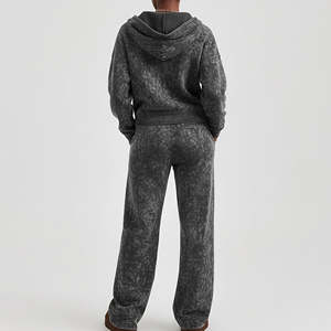 Survêtement zippé délavé effet soleil, logo imprimé en relief personnalisé, coupe évasée décontractée, très vendu, 100% coton uni brodé - Product Image 5