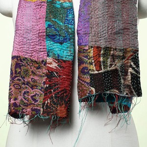Indian Ethnic Patchwork Kantha Dupatta, Handmade <b>Silk</b> Kantha <b>Scarf</b>, Reversible <b>Silk</b> Kantha Dupatta - Product Image 2